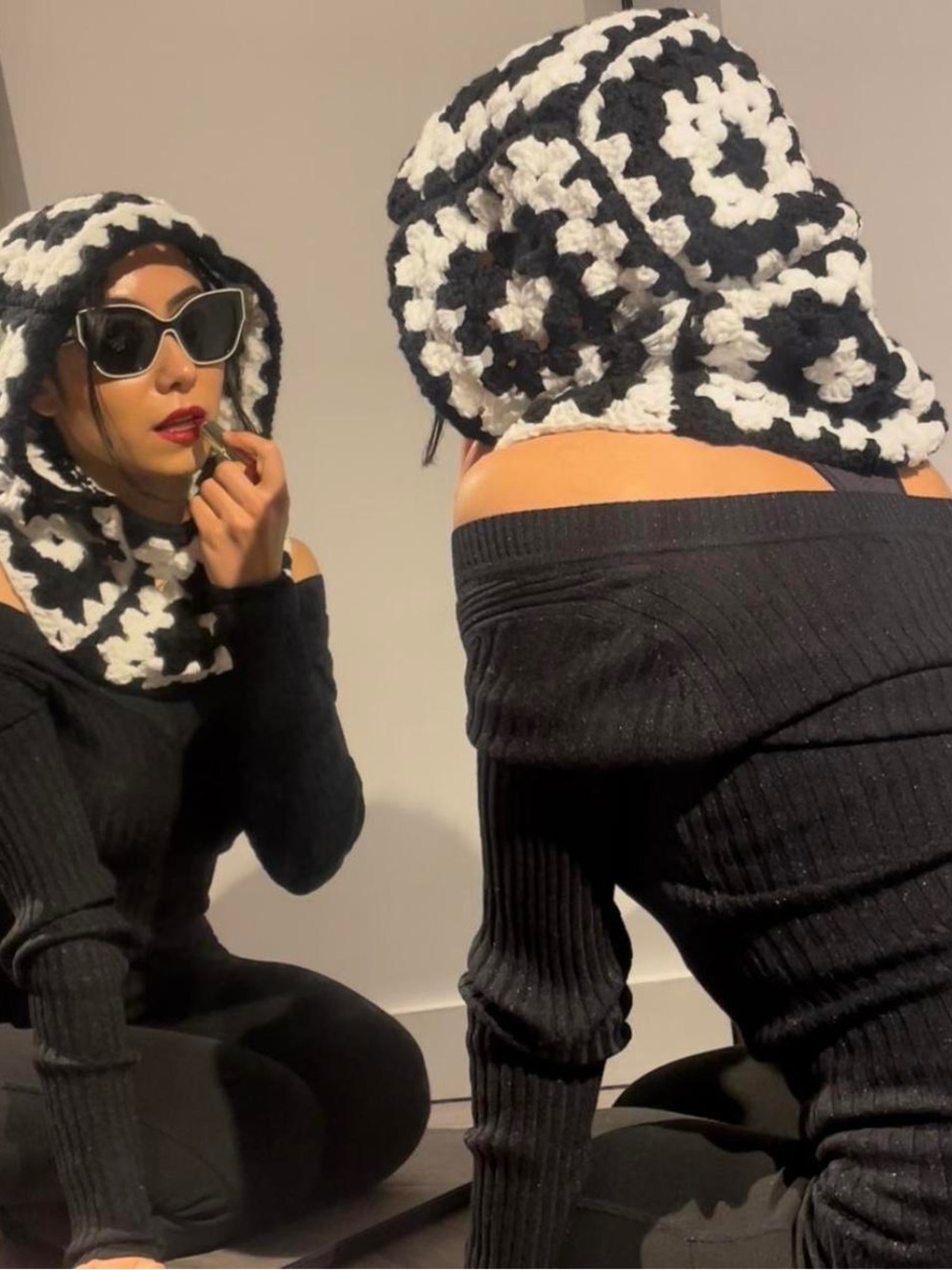 Handmade Black & White Crochet Balaclava